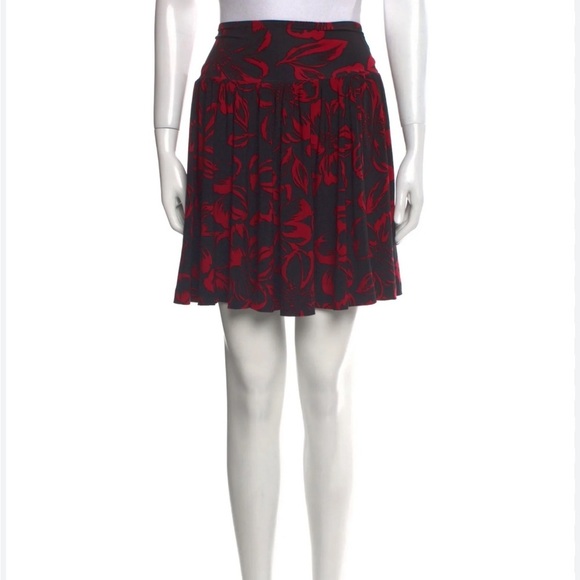Norma Kamali Women’s Size Large Ra Ra Skirt Red Black Flower Print Jersey mini - Picture 1 of 7